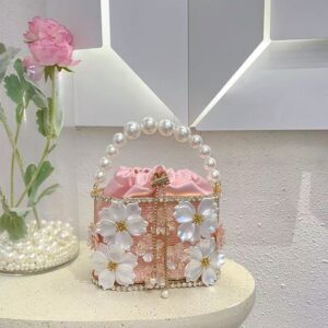 European and American retro sunflower birdcage handmade openwork sparkling non-iridescent diamond chain shopping basket bucket bag